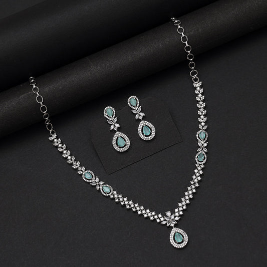 Pista Green Color American Diamond Necklace Set (CZN1034PGRN) - Preyans.com