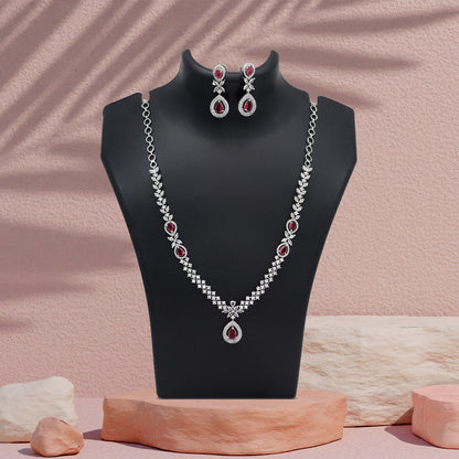 Ruby Color American Diamond Necklace Set (CZN1034RUBY) - Preyans.com