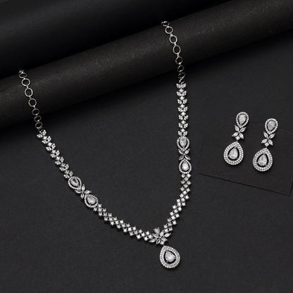 Silver Color American Diamond Necklace Set (CZN1034SLV) - Preyans.com