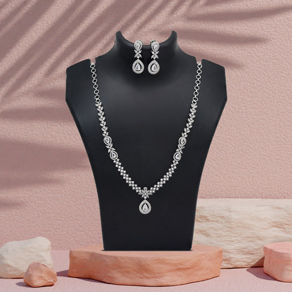 Silver Color American Diamond Necklace Set (CZN1034SLV) - Preyans.com