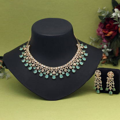 Pista Green Color American Diamond Necklaces Set (CZN1035PGRN) - Preyans.com