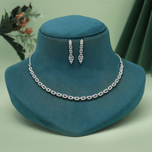 Silver Color American Diamond Necklaces Set (CZN1036SLV) - Preyans.com