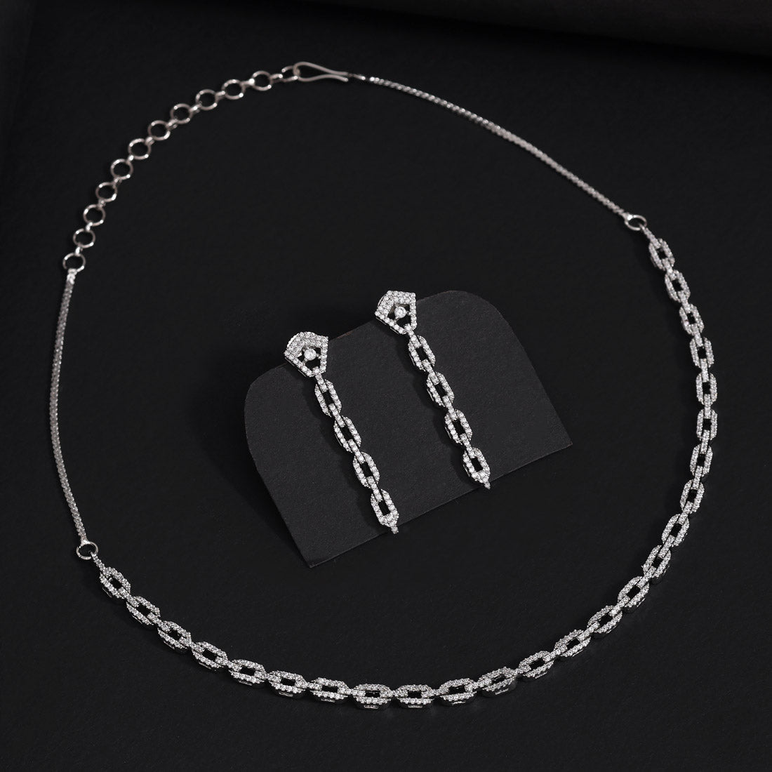 Silver Color American Diamond Necklaces Set (CZN1037SLV) - Preyans.com