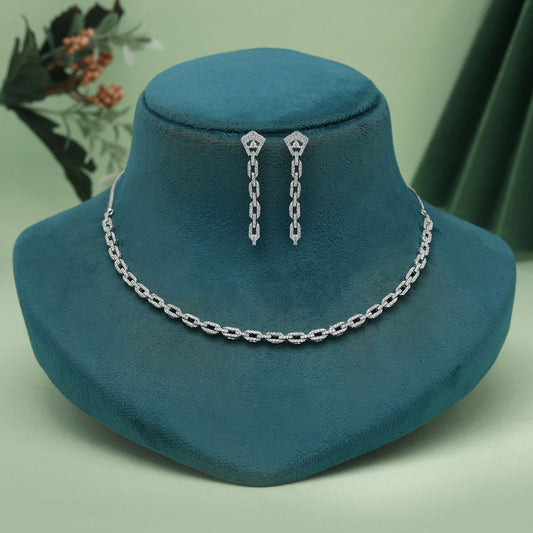 Silver Color American Diamond Necklaces Set (CZN1037SLV) - Preyans.com