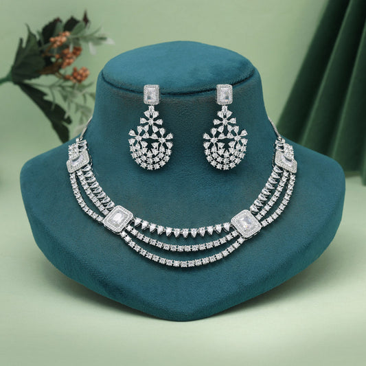 Silver Color American Diamond Necklaces Set (CZN1038SLV) - Preyans.com