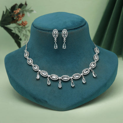 Silver Color American Diamond Necklaces Set (CZN1039SLV) - Preyans.com