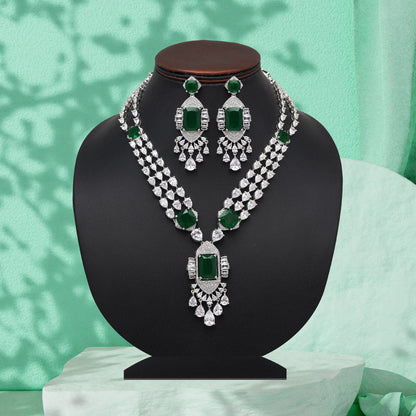 Green Color American Diamond Necklaces Set (CZN1040GRN) - Preyans.com