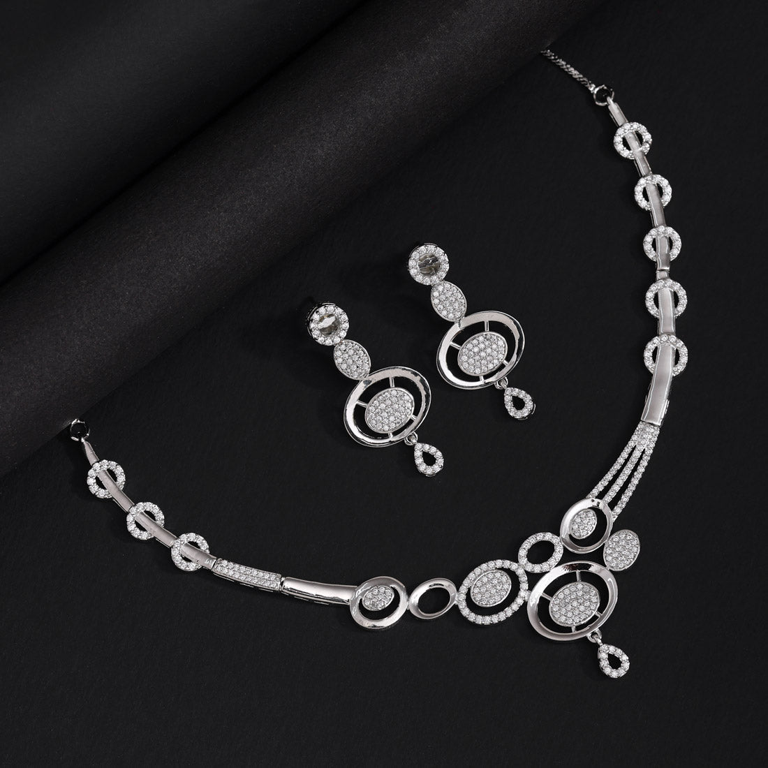 Silver Color American Diamond Necklaces Set (CZN1042SLV) - Preyans.com