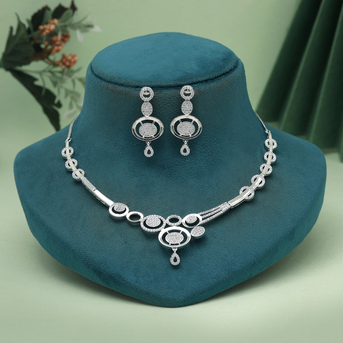 Silver Color American Diamond Necklaces Set (CZN1042SLV) - Preyans.com