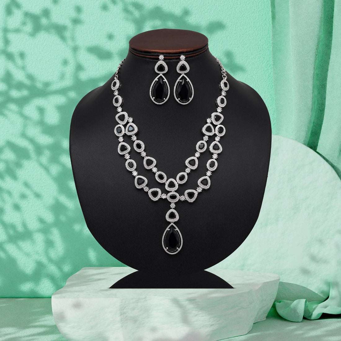 Black Color American Diamond Necklaces Set (CZN1046BLK) - Preyans.com