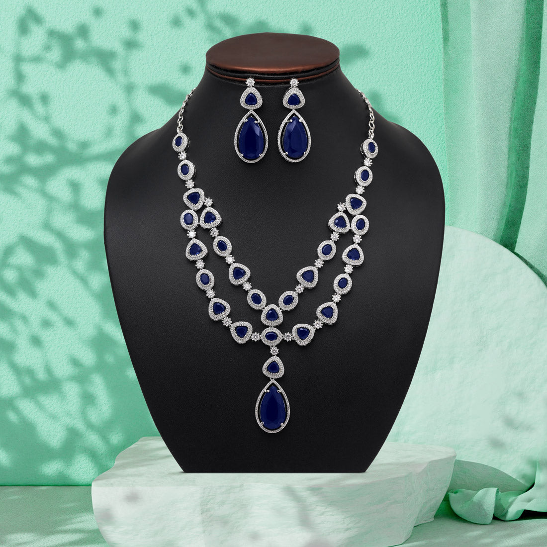 Blue Color American Diamond Necklaces Set (CZN1046BLU) - Preyans.com