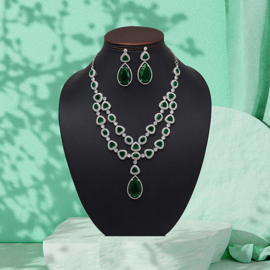 Green Color American Diamond Necklaces Set (CZN1046GRN) - Preyans.com