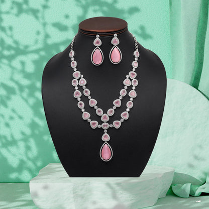 Pink Color American Diamond Necklaces Set (CZN1046PNK) - Preyans.com