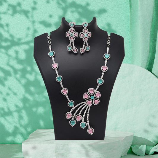 Pink & Pista Green Color American Diamond Necklaces Set (CZN1047PNKPGRN) - Preyans.com