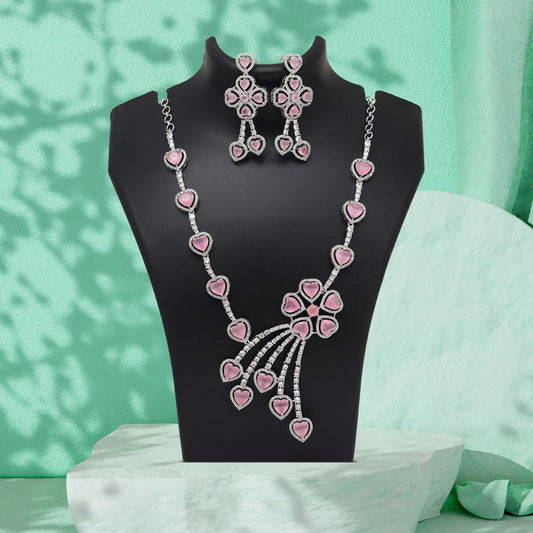 Pink Color American Diamond Necklaces Set (CZN1047PNK) - Preyans.com