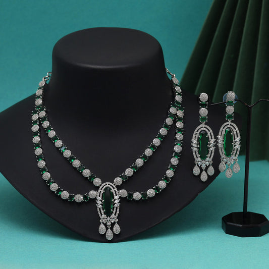 Green Color American Diamond Necklaces Set (CZN1048GRN) - Preyans.com