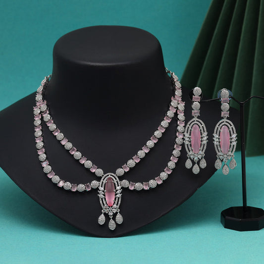 Pink Color American Diamond Necklaces Set (CZN1048PNK) - Preyans.com