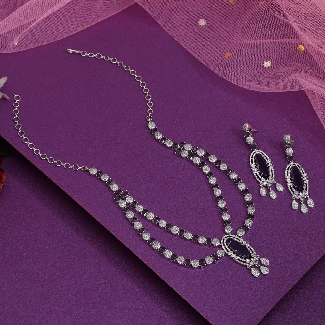 Purple Color American Diamond Necklaces Set (CZN1048PRP) - Preyans.com