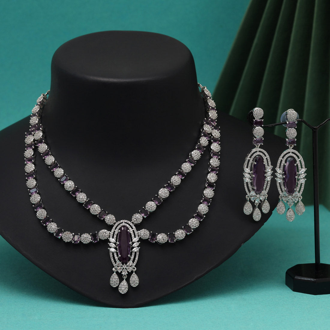 Purple Color American Diamond Necklaces Set (CZN1048PRP) - Preyans.com