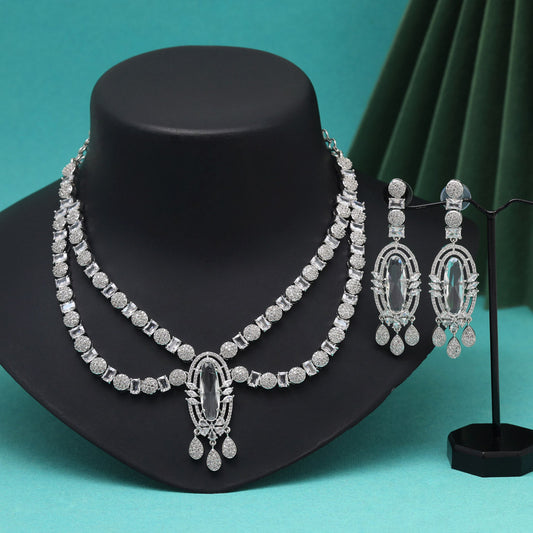 Silver Color American Diamond Necklaces Set (CZN1048SLV) - Preyans.com