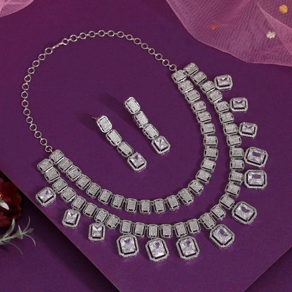 Silver Color American Diamond Necklaces Set (CZN1052SLV) - Preyans.com