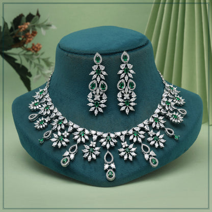 Green Color American Diamond Necklaces Set (CZN1053GRN) - Preyans.com