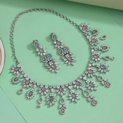 Pink & Pista Green Color American Diamond Necklaces Set (CZN1053PNKPGRN) - Preyans.com