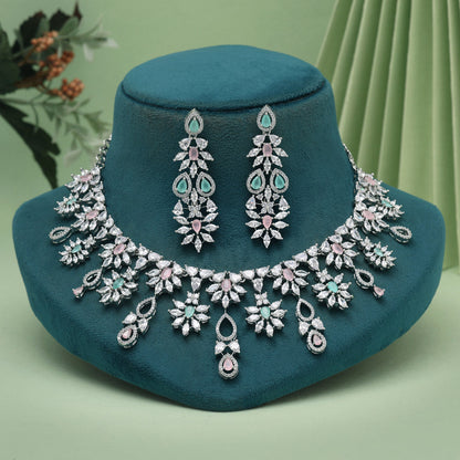 Pink & Pista Green Color American Diamond Necklaces Set (CZN1053PNKPGRN) - Preyans.com