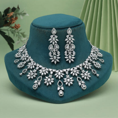 Silver Color American Diamond Necklaces Set (CZN1053SLV) - Preyans.com