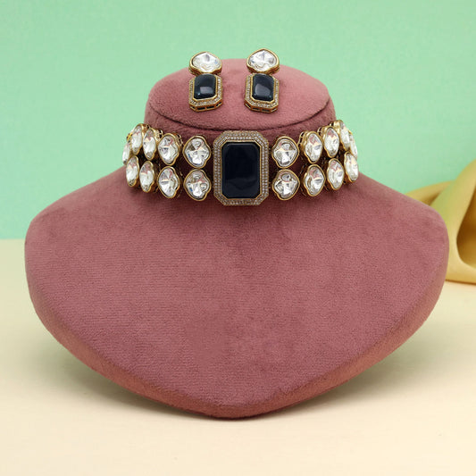 Blue Color Premium Quality Moissanite And Monalisa Stone Decorated Choker Necklace (CZN1066BLU) - eindiawholesale.com