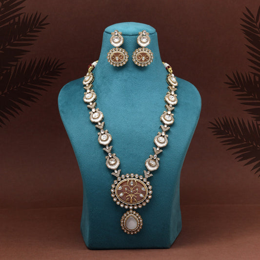 Light Brown Color Premium Quality Moissanite Kundan Necklace Set (CZN1070LBRW) - eindiawholesale.com