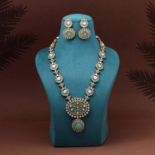 Pista Green Color Premium Quality Moissanite Kundan Necklace Set (CZN1070PGRN) - eindiawholesale.com