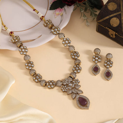 Purple Color Premium Quality Handmade In Jaipur Brass Ad & Monalisa Stone Necklace Set (CZN1071PRP) - eindiawholesale.com