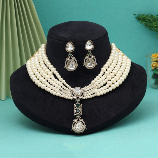 Green Color American Diamond Necklaces Set (CZN1073GRN) - Preyans.com