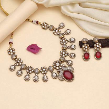 Maroon Color American Diamond Necklaces Set - Preyans.com