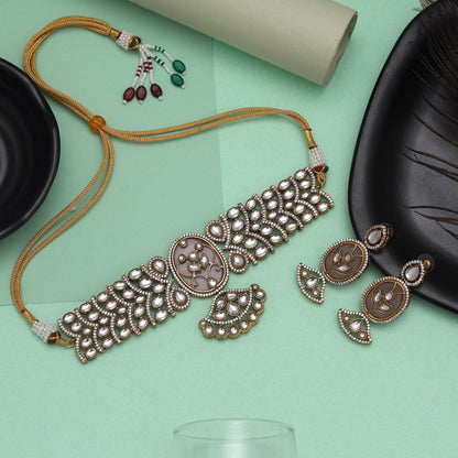 Pink Color Choker American Diamond Necklaces Set - Preyans.com