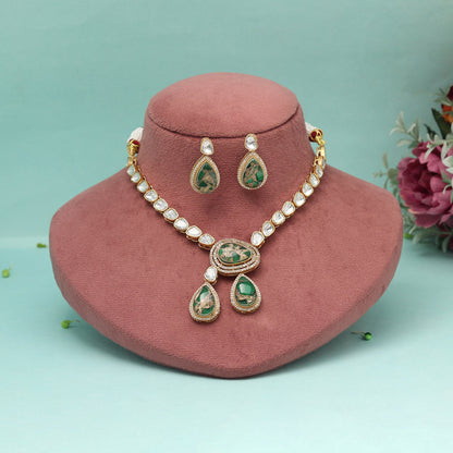 Green Color American Diamond Necklaces Set - Preyans.com