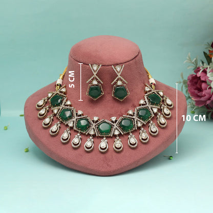 Green Color American Diamond Necklaces Set - Preyans.com