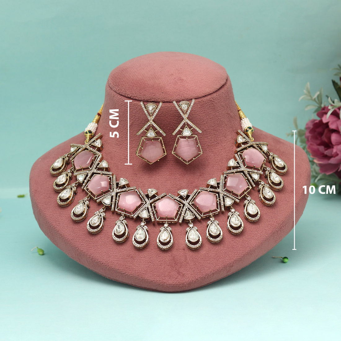Pink Color American Diamond Necklaces Set - Preyans.com