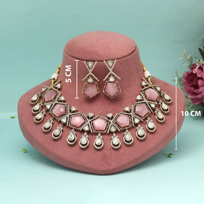 Pink Color American Diamond Necklaces Set - Preyans.com