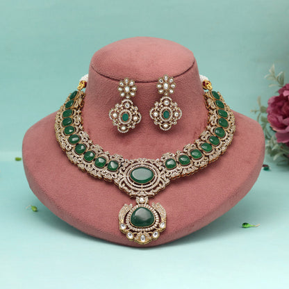 Green Color American Diamond Necklaces Set - Preyans.com