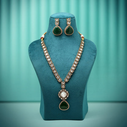 Green Color American Diamond Necklaces Set - Preyans.com
