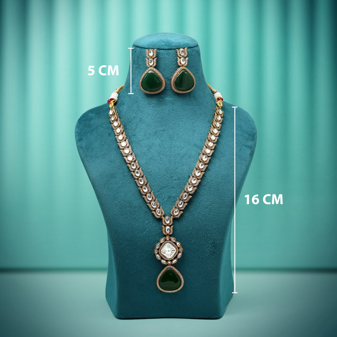 Green Color American Diamond Necklaces Set - Preyans.com