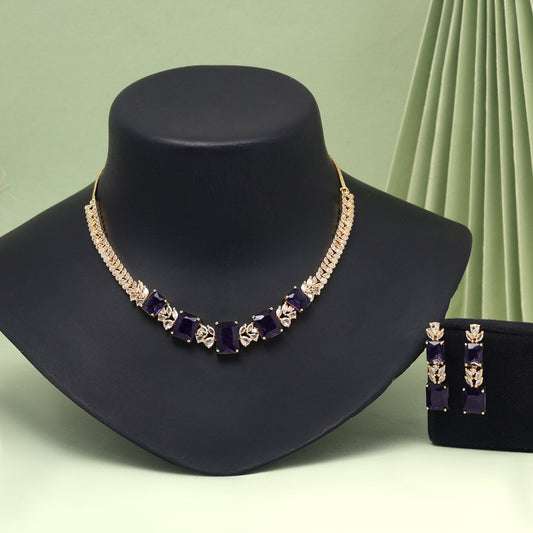 Purple Color American Diamond Necklaces Set - Preyans.com