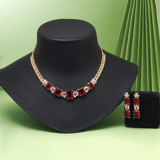 Ruby Color American Diamond Necklaces Set - Preyans.com