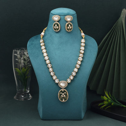 Green Color American Diamond Necklace Set With Sparkling Detailing And Modern Flair - Preyans.com