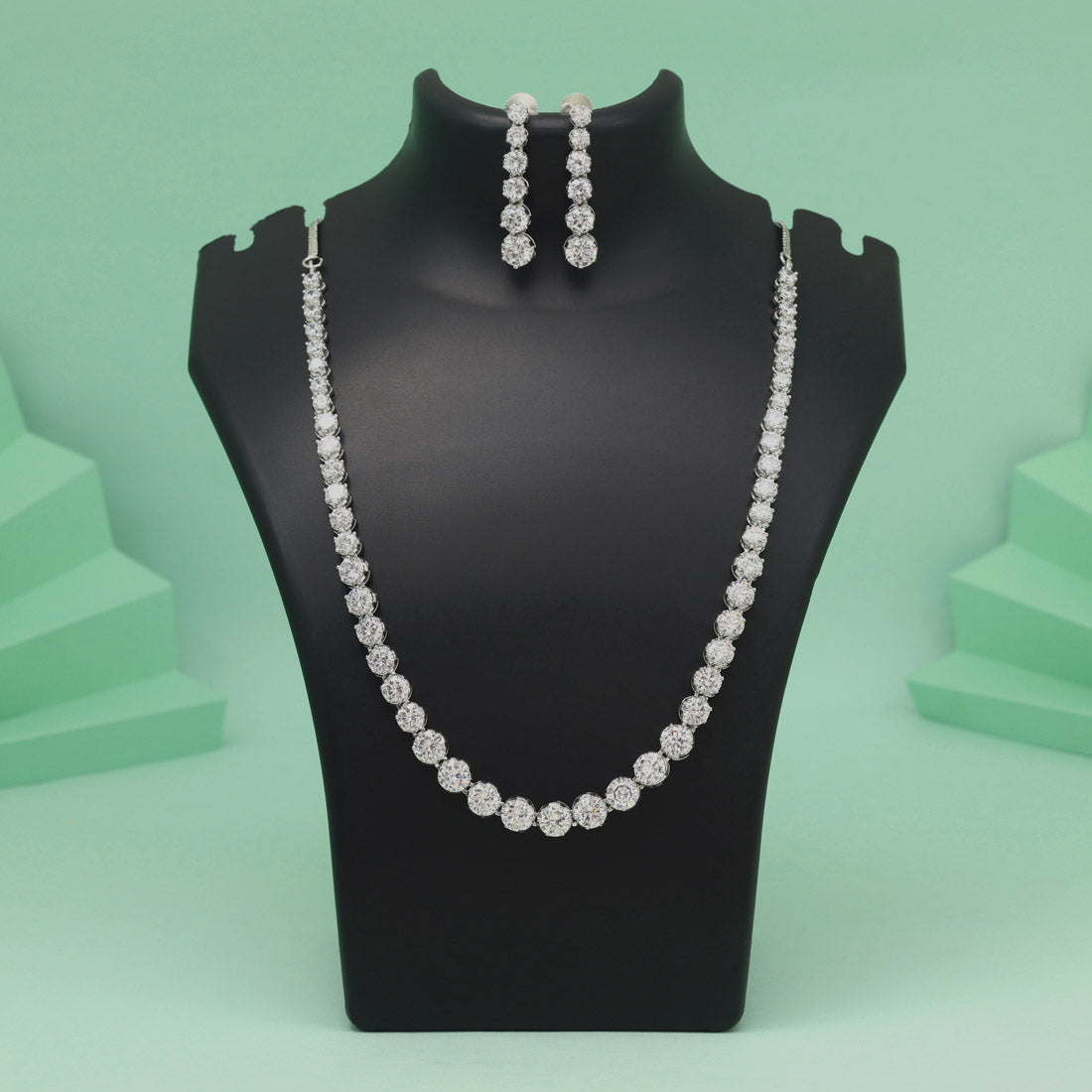 Silver Color American Diamond Necklace Set With Polished Modern Stone Craft - Preyans.com