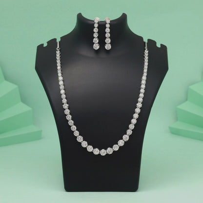 Silver Color American Diamond Necklace Set With Polished Modern Stone Craft - Preyans.com