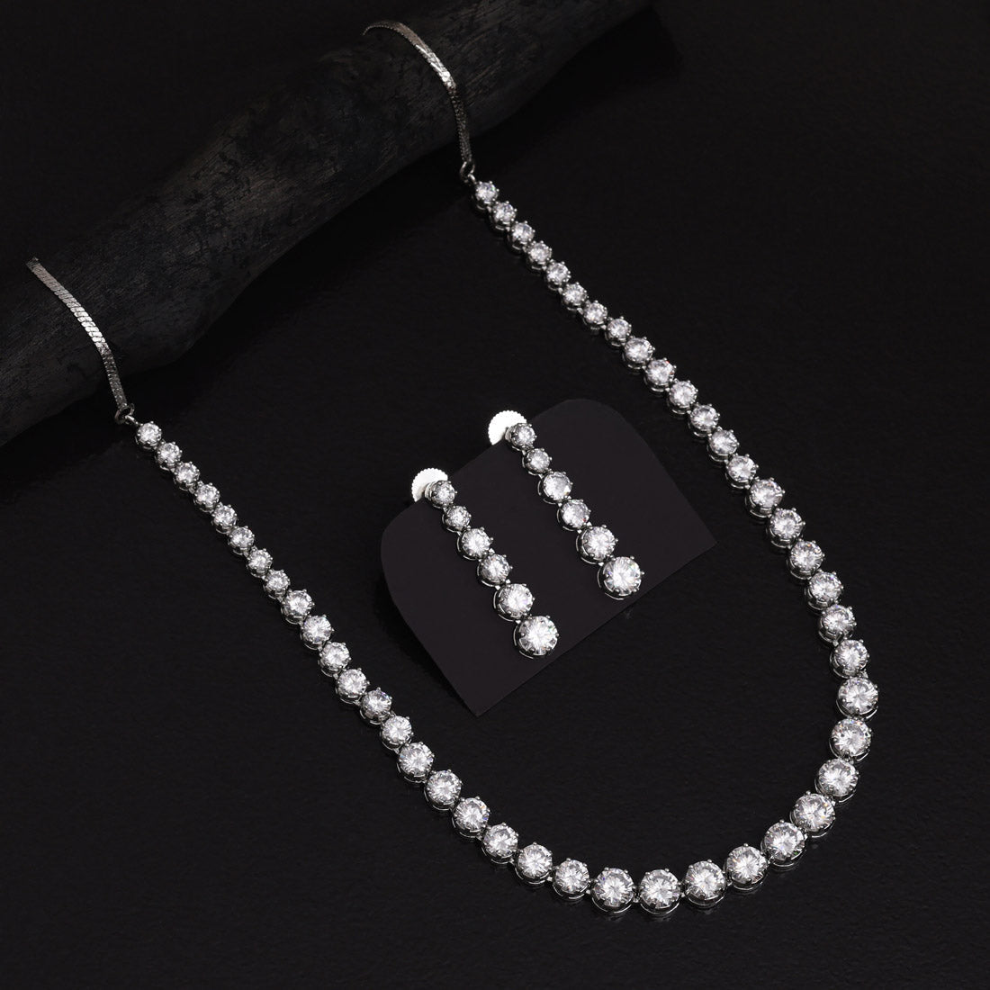 Silver Color American Diamond Necklace Set With Polished Modern Stone Craft - Preyans.com