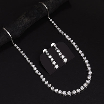 Silver Color American Diamond Necklace Set With Polished Modern Stone Craft - Preyans.com